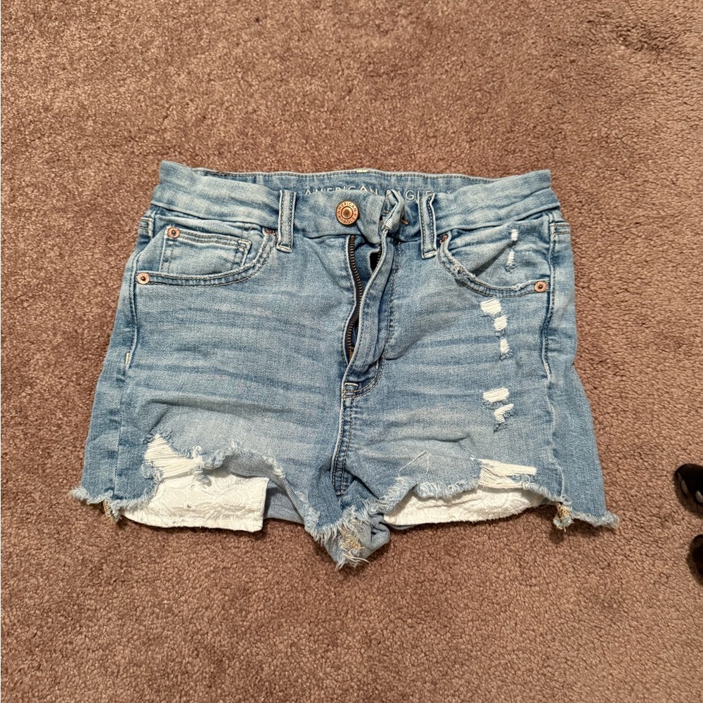 American Eagle Outfitters Light Blue Distressed Jean Shorts